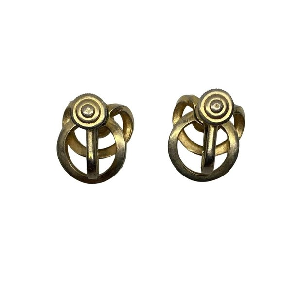 Rare Vintage Gold tone Metal Sphere Modernist Screw Back Earrings - Picture 3 of 3